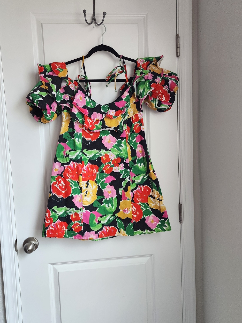Topshop Black Floral Ruffle Mini Dress
